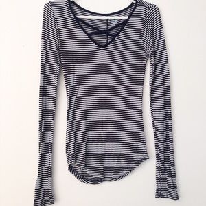 striped shirt with cross cross detail in front
